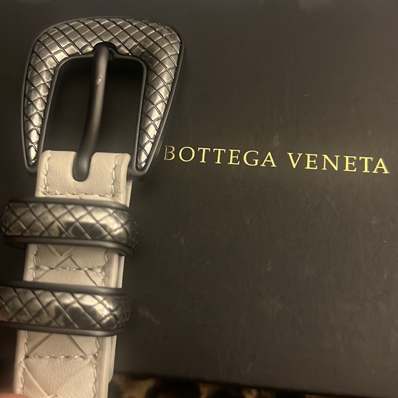 Bottega Veneta Belt Woven Cream Leather Metal Silver Buckle Italy Gift Box 90/36 main image 9